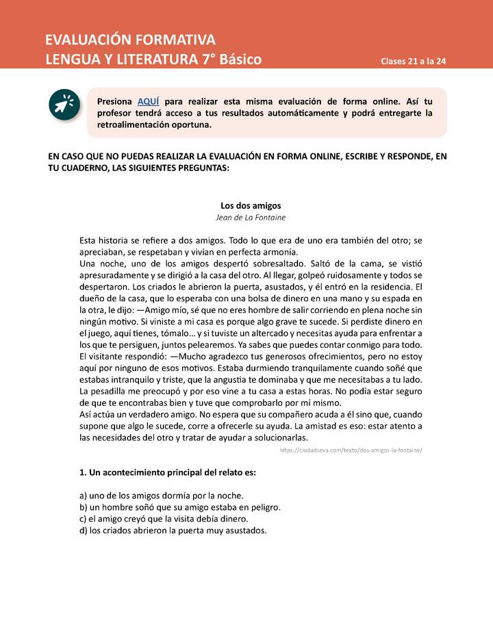 Evaluación Lengua y Literatura 7° básico Unidad 1 Semana 6 Imagen portada
