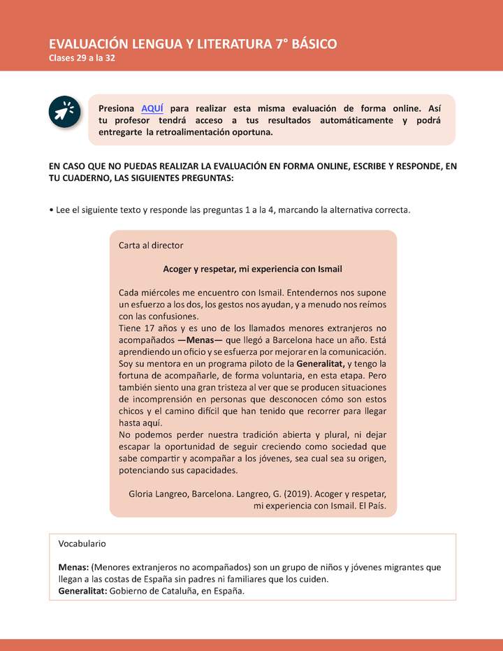 Evaluación Lenguaje y comunicación 7° básico Unidad 2 Semana 8 Imagen portada