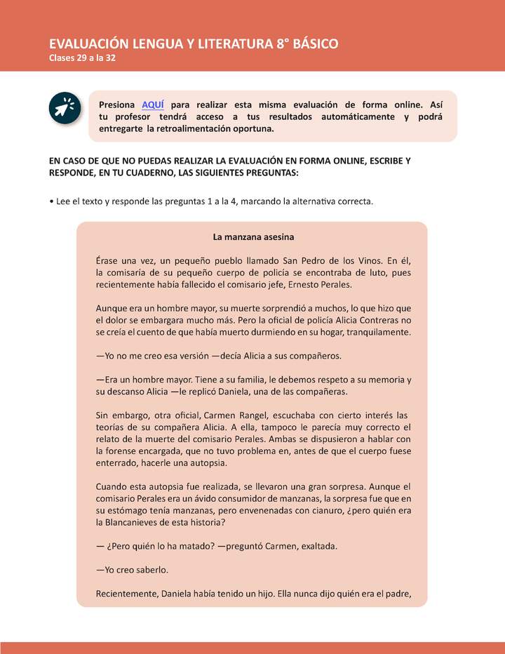 Evaluación Lenguaje y comunicación 8° básico Unidad 2 Semana 8 Imagen portada