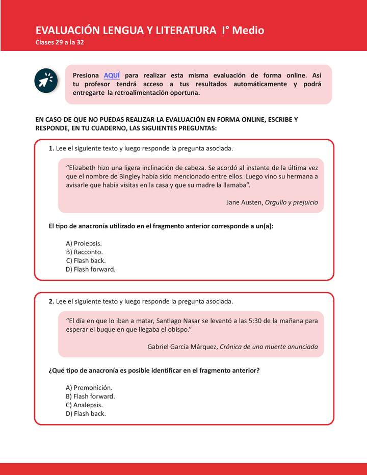 Evaluación Lenguaje y comunicación 1° medio Unidad 2 Semana 8 Imagen portada