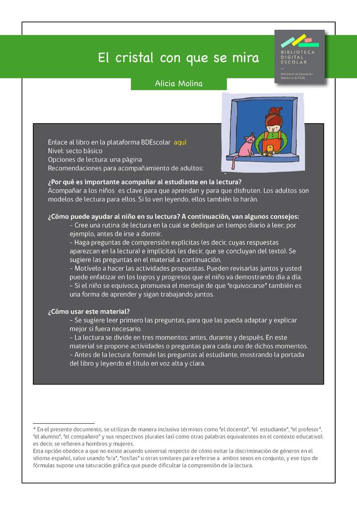 Plan lector 6° básico El cristal con que se mira Imagen portada