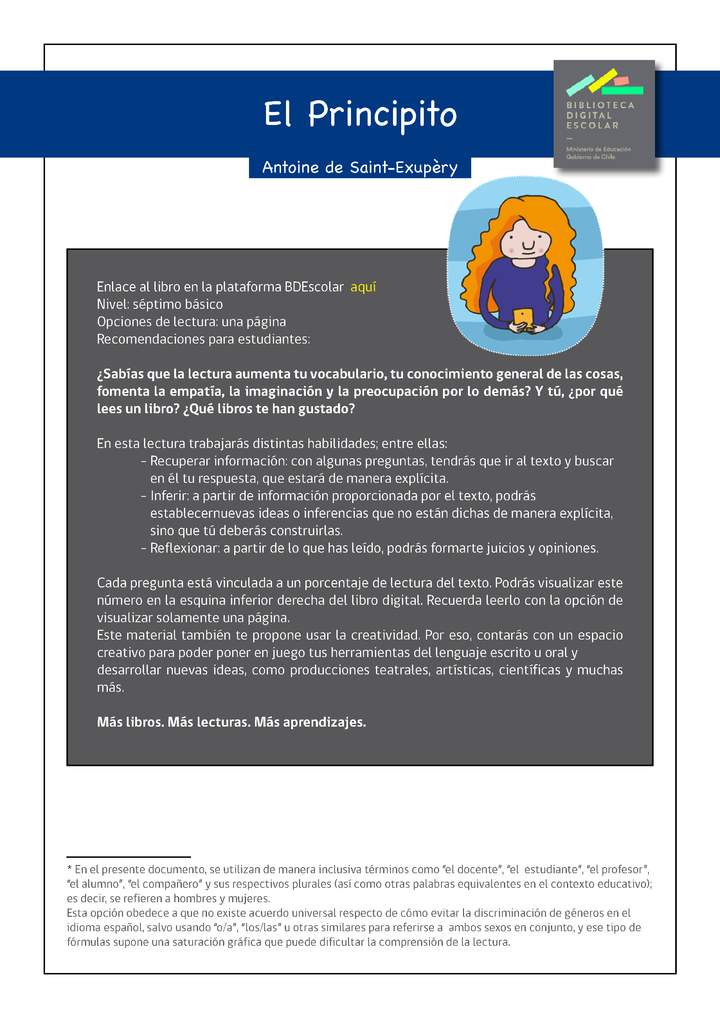 Plan lector 7° básico El Principito Imagen portada