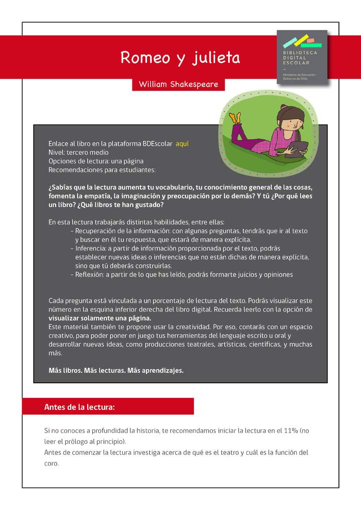 Plan lector I° medio Romeo y julieta Imagen portada