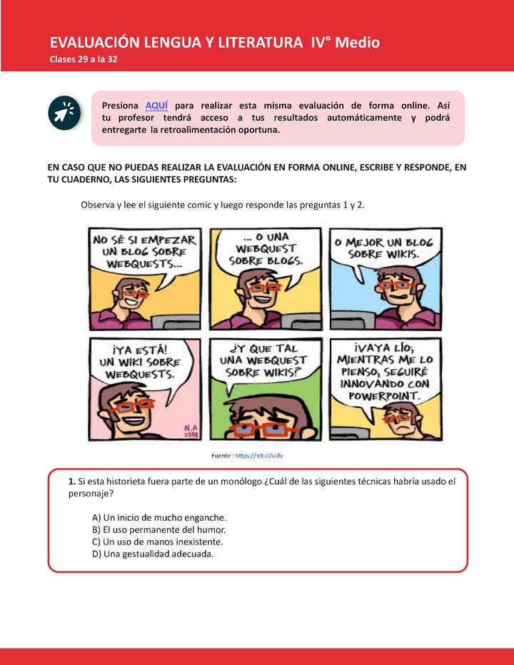 Evaluación Lengua y literatura 4° medio BC Unidad 2 Semana 8 Imagen portada