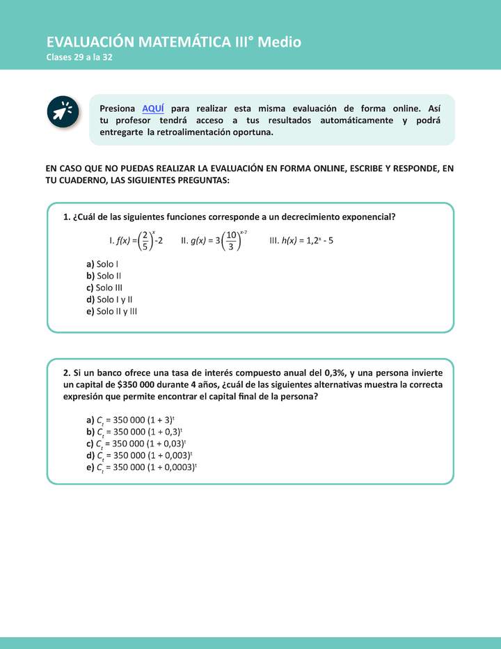 Matemática 3° medio Unidad 2: Evaluación semana 8 Imagen portada