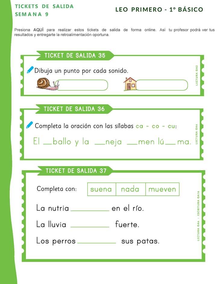 Lenguaje y Comunicación 1º básico Unidad 2: Ticket de salida semana 9 Imagen portada