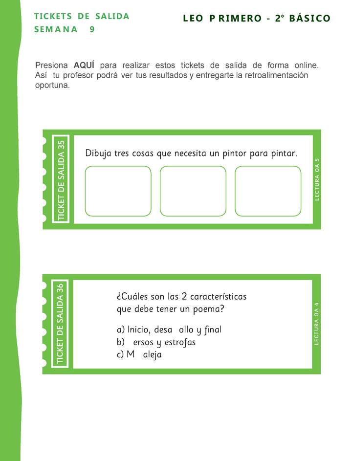 Lenguaje y comunicación 2º básico Unidad 2 Ticket de salida semana 9 Imagen portada