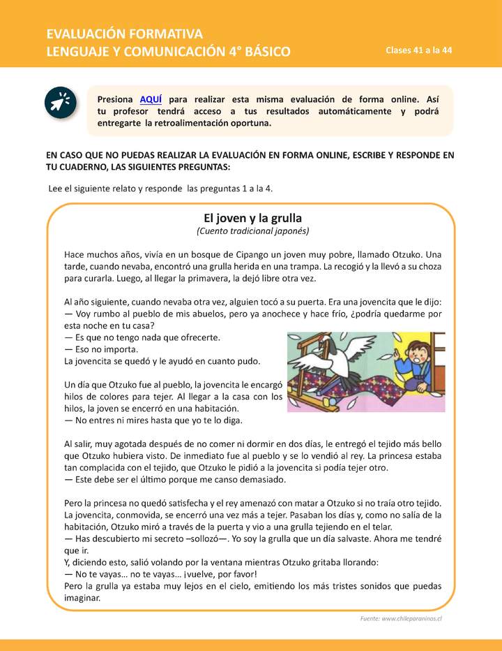 Lenguaje y comunicación 4° básico - Evaluación Semana 11 Imagen portada