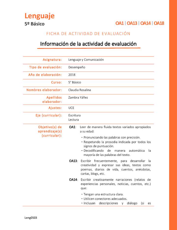 Evaluación formativa: Mi propio cuento Imagen portada