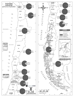Mapa actividad industrial Chile en blanco y negro Imagen portada
