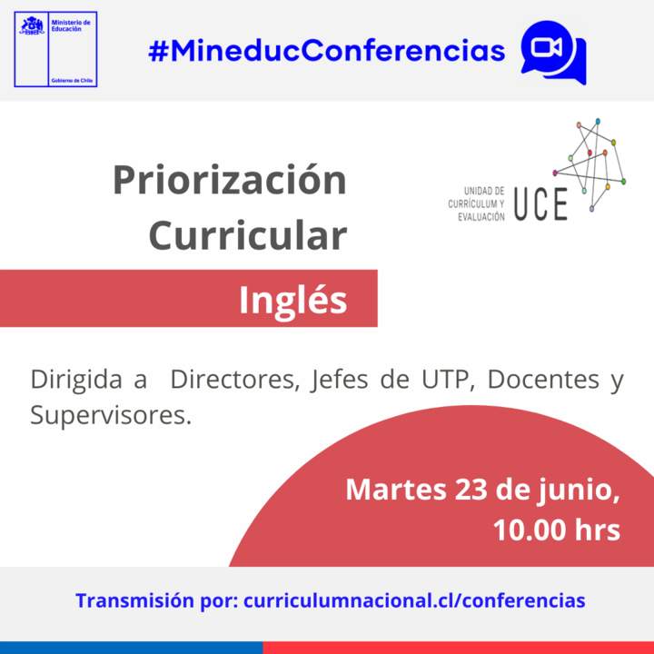 Conferencia en línea 6 de junio: Priorización Curricular Inglés Imagen portada