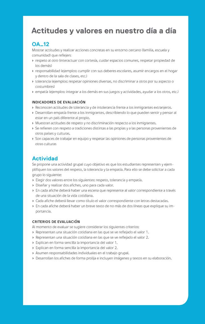 Evaluación Programa - OA12 - Actitudes y valores en nuestro día a día Imagen portada
