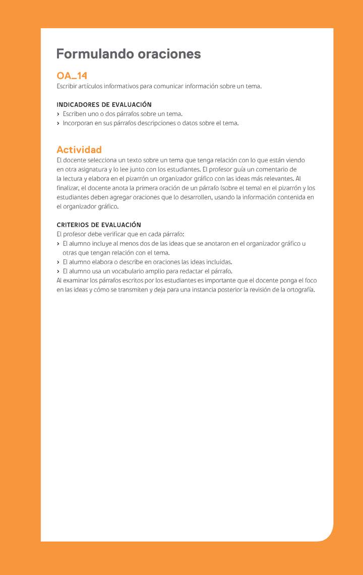 Evaluación Programa - OA14 - Formulando oraciones Imagen portada