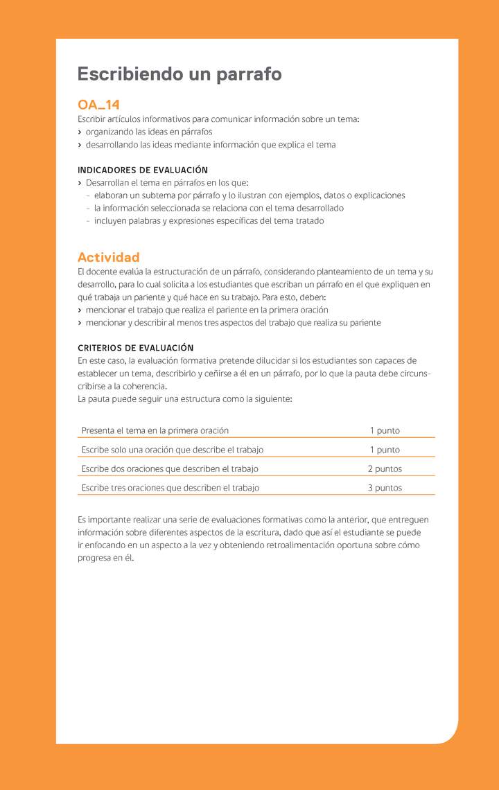 Evaluación Programa - OA14 - Escribiendo un parrafo Imagen portada