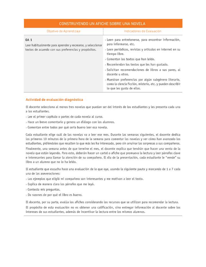 Evaluación Programas - LE07 OA01 - U4 - CONSTRUYENDO UN AFICHE SOBRE UNA NOVELA Imagen portada