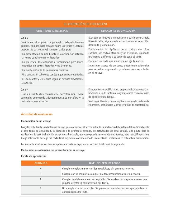 Evaluación Programas - LE1M OA14 - OA17 - U2 - ELABORACIÓN DE UN ENSAYO Imagen portada