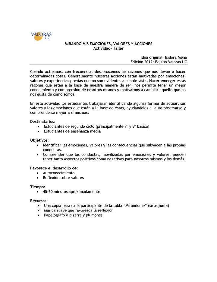Mirando mis emociones Orientación 5º y 6º y especialmente 7º a 4º Medio OA02 Imagen portada
