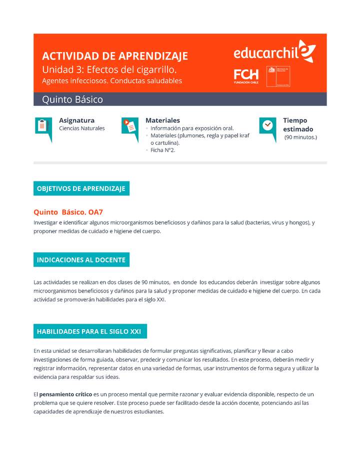 Efectos del cigarrillo Orientación 5º básico OA5 Imagen portada