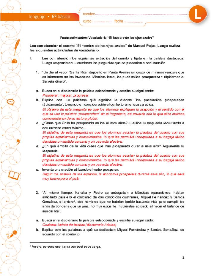 Vocabulario el hombre de los ojos azules Imagen portada