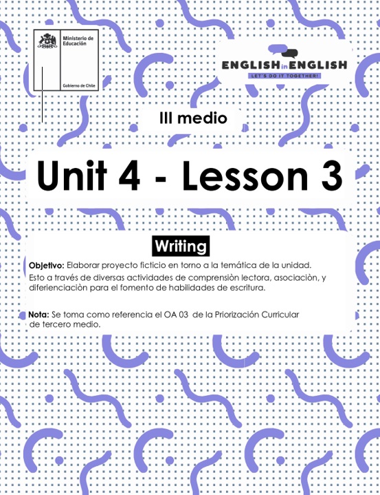 Actividades: Inglés 3° Medio Unidad 4 - Lesson 3 Imagen portada