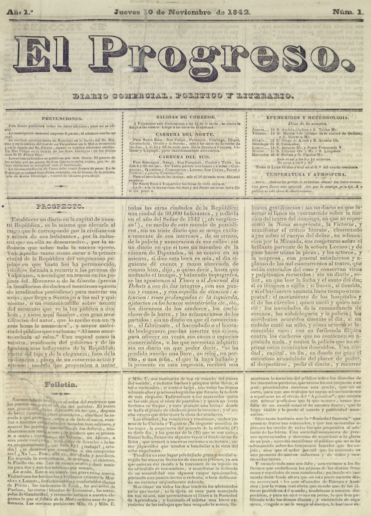 El Progreso (1842-1853) Imagen portada