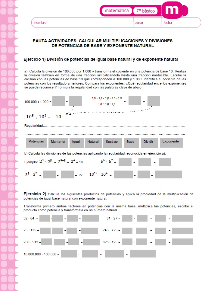Calcular multiplicaciones y divisiones de potencias de base y exponente natural Imagen portada