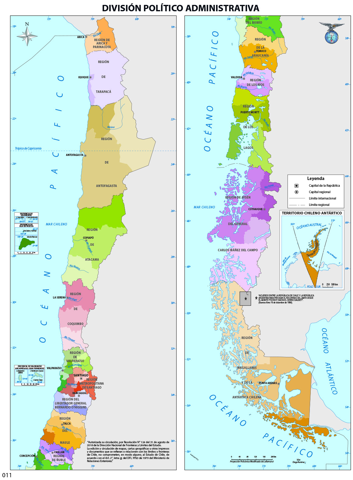 Mapa con la división política administrativa de Chile Imagen portada