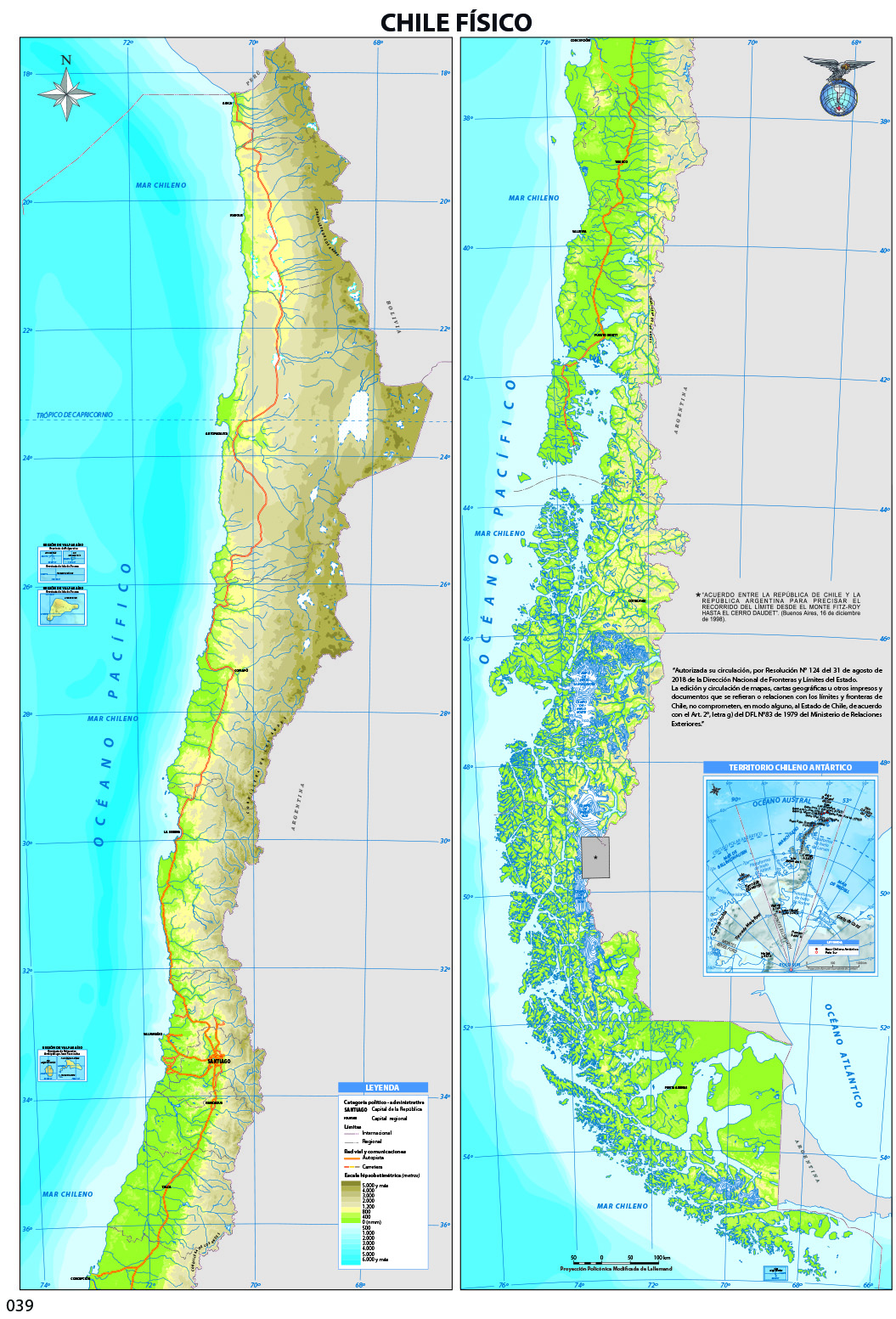 Mapa con el relieve de Chile Imagen portada