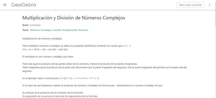 Geogebra: Multiplicación y División de Números Complejos Imagen portada