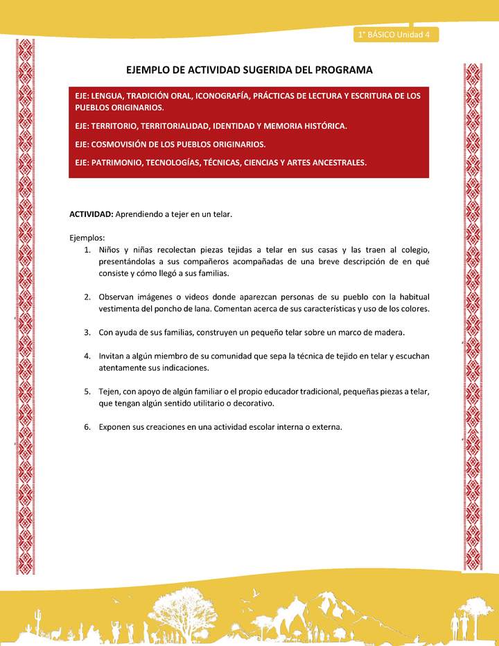 Actividad sugerida: LC01 - Colla - U4 - N°4: Aprendiendo a tejer en un telar. Imagen portada