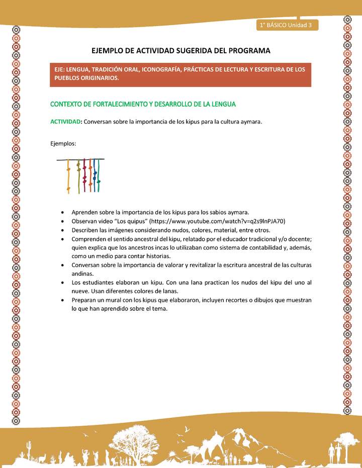 Actividad sugerida LC01 - Aymara - U04- N°09 (Contexto Fortalecimiento y desarrollo de la Lengua): Conversan sobre la importancia de los kipus para la cultura aymara como una forma de escritura ancestral Imagen portada