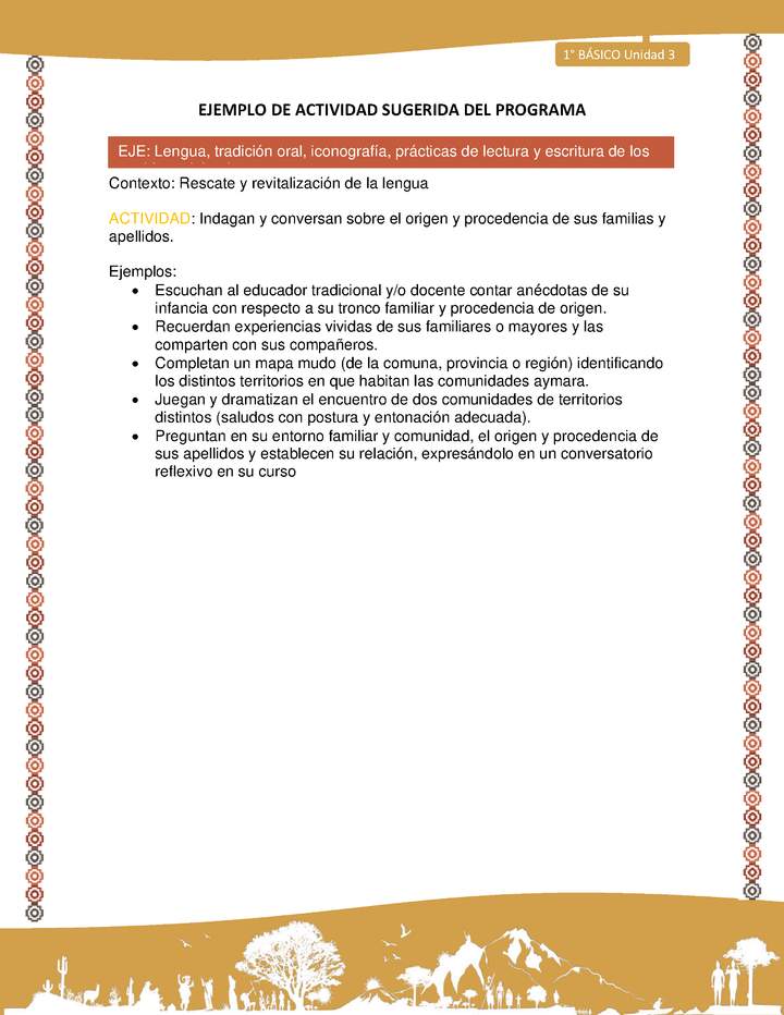 Actividad sugerida LC01 - Aymara - U03 - N°05: Indagan y conversan sobre el origen y procedencia de sus familias y apellidos. Imagen portada