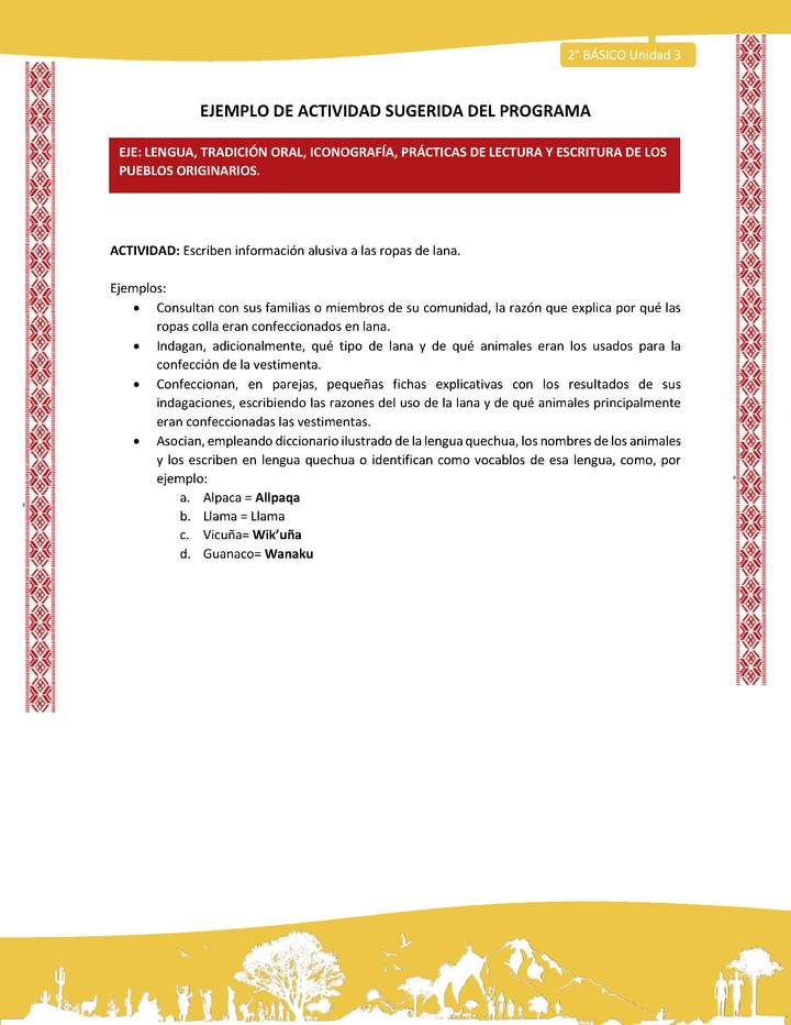 Actividad sugerida: LC02 - Colla - U3 - N°2: Escriben información alusiva a las ropas de lana. Imagen portada