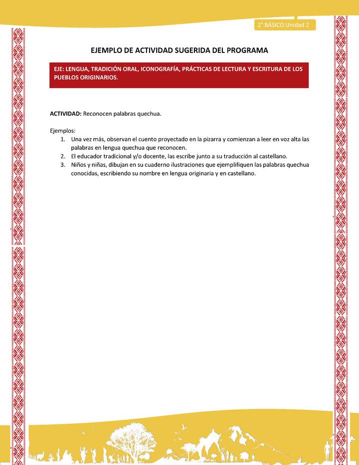Actividad sugerida: LC02 - Colla - U2 - N°2: Reconocen palabras quechua. Imagen portada