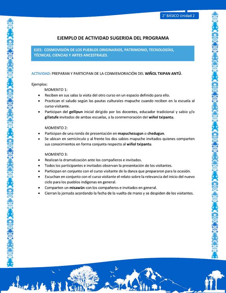 Actividad sugerida: LC02 - Mapuche - U2 - N°9: PREPARAN Y PARTICIPAN DE LA CONMEMORACIÓN DEL WIÑOL TXIPAN ANTÜ. Imagen portada