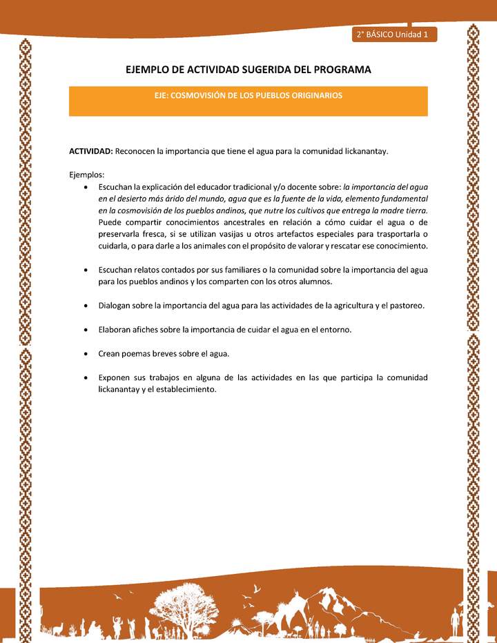 Actividad sugerida: LC02 - Lickanantay - U1 - N°9: RECONOCEN LA IMPORTANCIA QUE TIENE EL AGUA PARA LA COMUNIDAD LICKANANTAY. Imagen portada