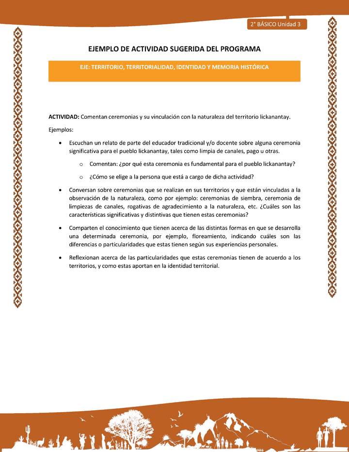 Actividad sugerida: LC02 - Lickanantay - U3 - N°4: COMENTAN CEREMONIAS Y SU VINCULACIÓN CON LA NATURALEZA DEL TERRITORIO LICKANANTAY. Imagen portada