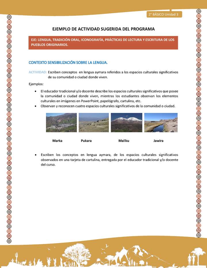 Escriben conceptos en lengua aymara referidos a los espacios culturales significativos de su comunidad o ciudad donde viven Imagen portada