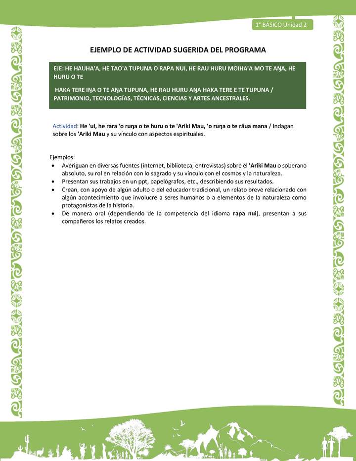 Actividad sugerida LC01 - Rapa Nui - U2 - N°40: Indagan sobre los 'Ariki Mau y su vínculo con aspectos espirituales. Imagen portada