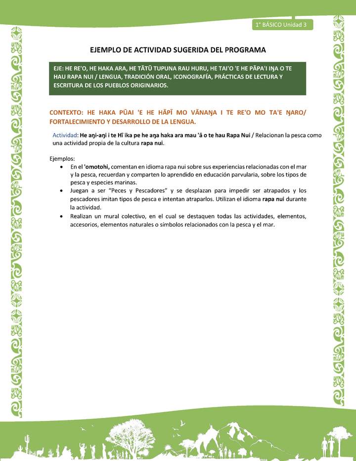 Actividad sugerida LC01 - Rapa Nui - U3 - N°50: Relacionan la pesca como una actividad propia de la cultura rapa nui. Imagen portada