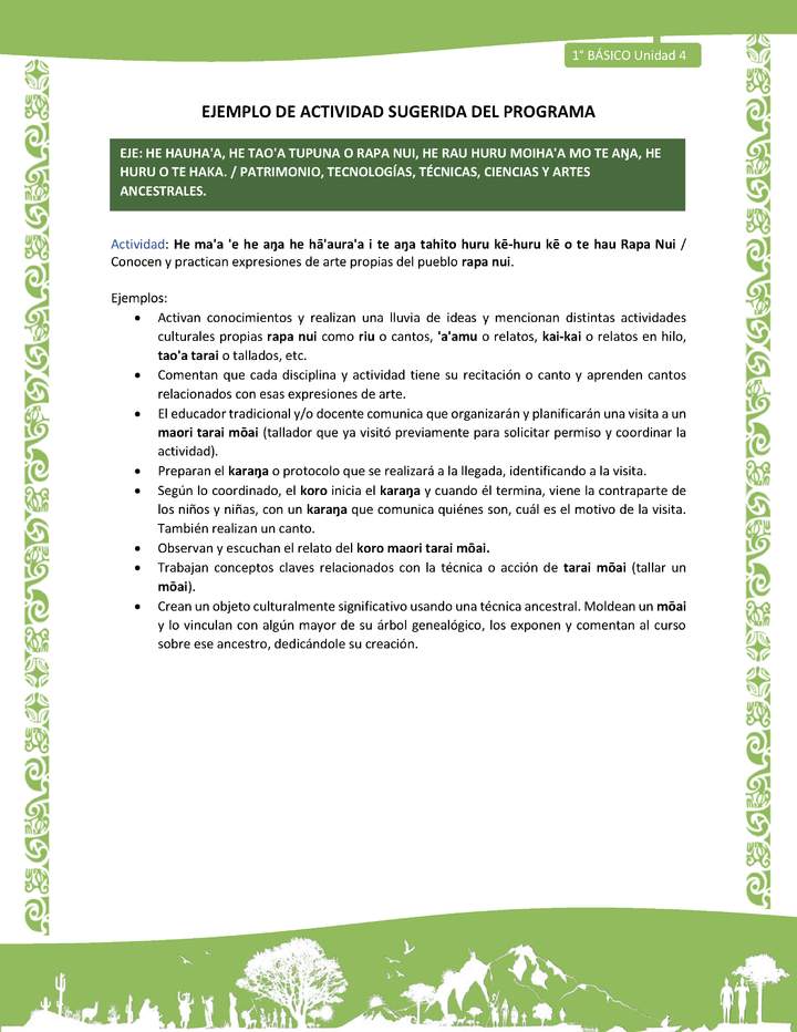 Actividad sugerida LC01 - Rapa Nui - U4 - N°87: Conocen y practican expresiones de arte propias del pueblo rapa nui. Imagen portada