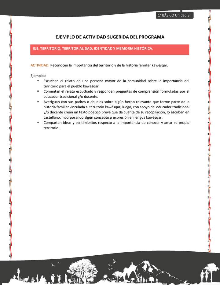 Actividad sugerida: LC01 - KAWÉSQAR - U3 - N°3: RECONOCEN LA IMPORTANCIA DEL TERRITORIO Y DE LA HISTORIA FAMILIAR KAWÉSQAR. Imagen portada