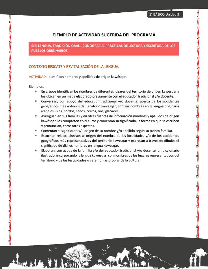 Actividad sugerida: LC01 - KAWÉSQAR - U3 - N°2: IDENTIFICAN NOMBRES Y APELLIDOS DE ORIGEN KAWÉSQAR. Imagen portada