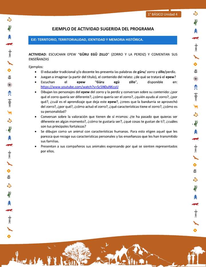 Actividad sugerida Nº 5- LC01 - INTERCULTURALIDAD- Unidad 4 - ESCUCHAN EPEW “GÜRU EGÜ ZILLO” (ZORRO Y LA PERDIZ) Y COMENTAN SUS ENSEÑANZAS Imagen portada