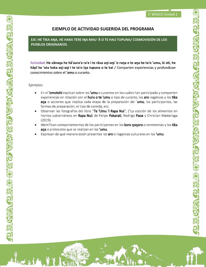 Actividad sugerida LC02 - Rapa Nui - U1 - N°17: Comparten experiencias y profundizan conocimientos sobre el 'umu o curanto. Imagen portada