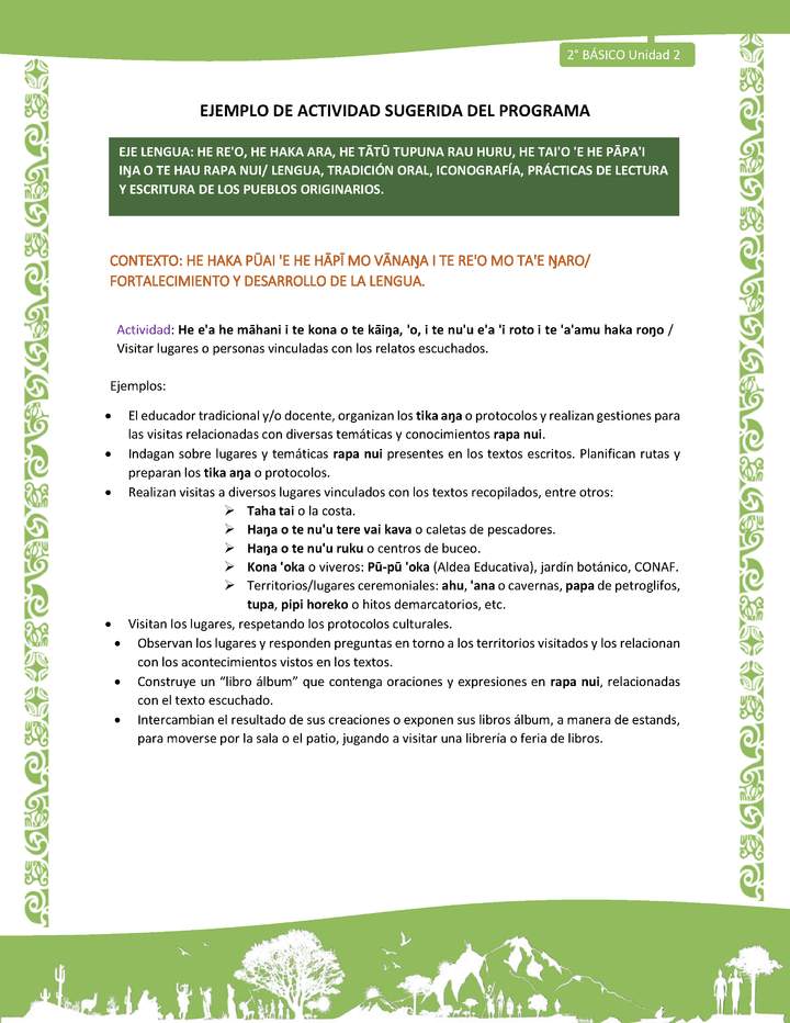 Actividad sugerida LC02 - Rapa Nui - U2 - N°21: Visitar lugares o personas vinculadas con los relatos escuchados. Imagen portada