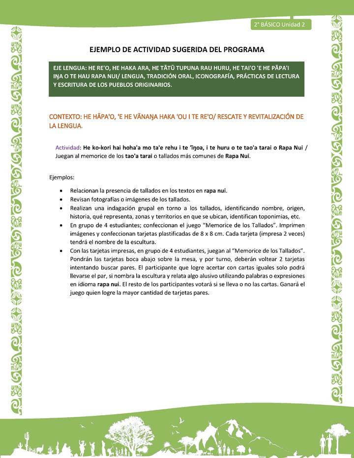 Actividad sugerida LC02 - Rapa Nui - U2 - N°10: Juegan al memorice de los tao'a tarai o tallados más comunes de Rapa Nui. Imagen portada
