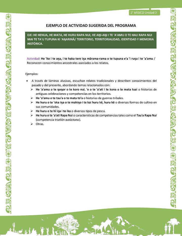 Actividad sugerida LC02 - Rapa Nui - U2 - N°23: Reconocen conocimientos ancestrales asociados a los relatos. Imagen portada