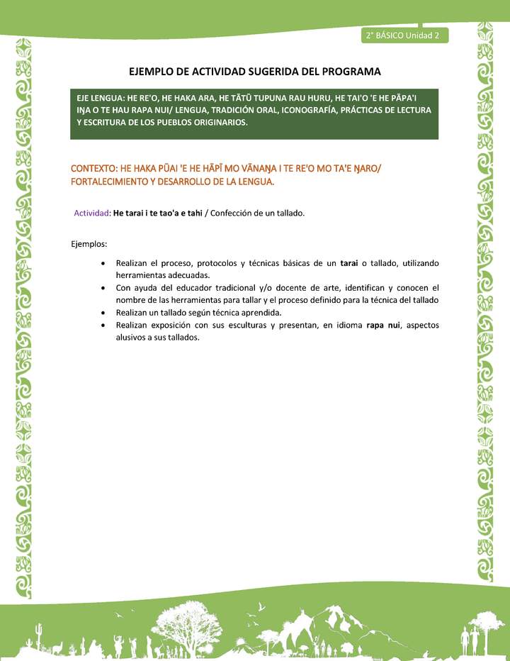 Actividad sugerida LC02 - Rapa Nui - U2 - N°18: Confección de un tallado. Imagen portada