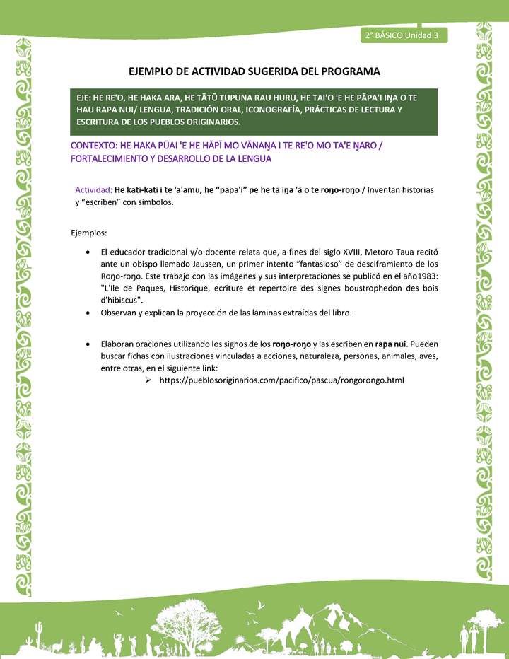 Actividad sugerida LC02 - Rapa Nui - U3 - N°06: Inventan historias y “escriben” con símbolos. Imagen portada